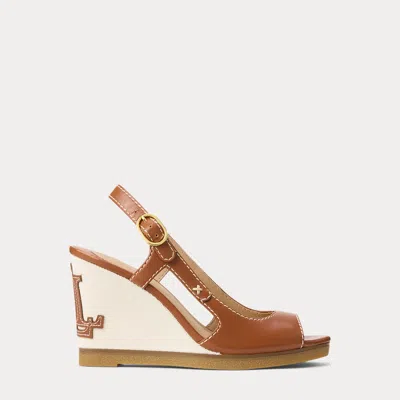 Ralph Lauren Roni Leather Wedge Sandal In Brown