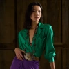Polo Ralph Lauren Roslin Washed Stretch Charmeuse Shirt In Meadow