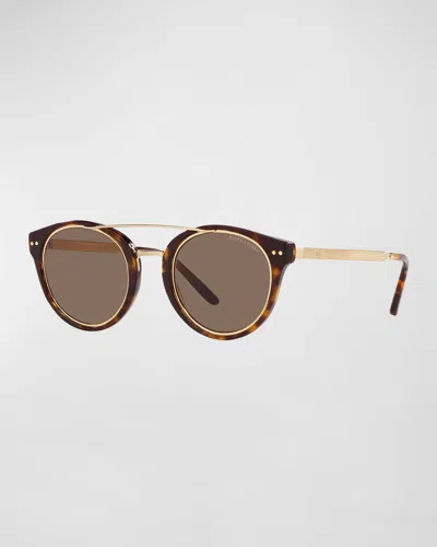 Ralph Lauren Round Acetate & Metal Aviator Sunglasses In Havana
