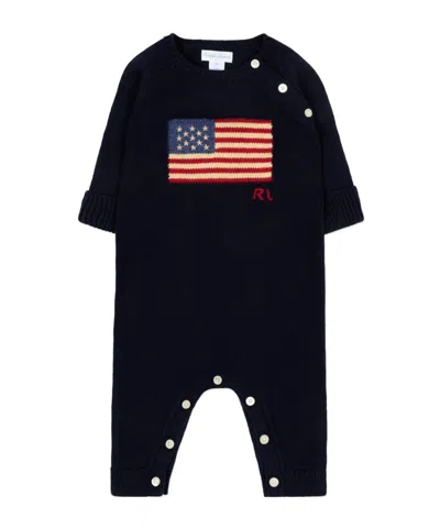 Ralph Lauren Kids' Boy's American Flag Cashmere Romper In Blue