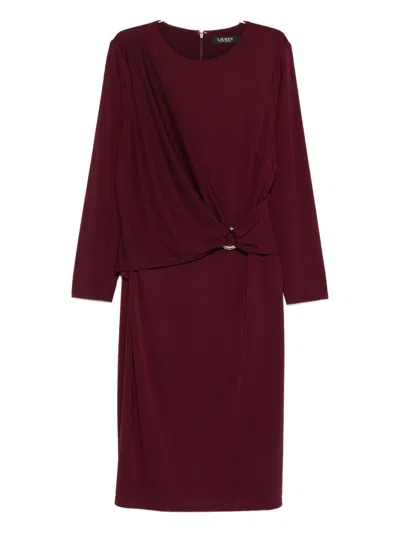 Ralph Lauren Round Neck Midi Dress In Burgundy