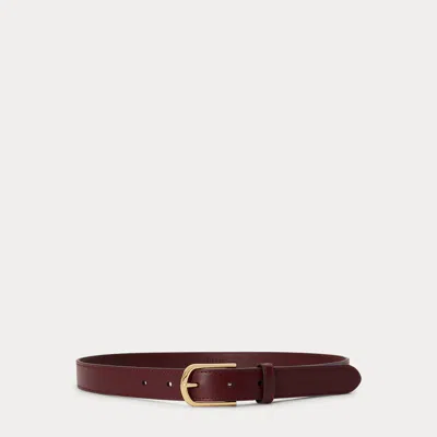 Ralph Lauren Rounded-buckle Leather Skinny Belt In Dark Garnet