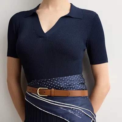Ralph Lauren Rounded-buckle Leather Skinny Belt In Lauren Tan