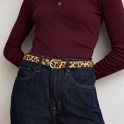 Ralph Lauren Rounded-buckle Leopard-print Skinny Belt In Modern Leopard/chestnut