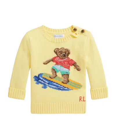 Ralph Lauren Kids' Round-neck Bear-embroidered Sweater In Yellow
