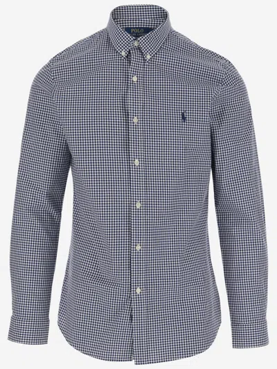 Polo Ralph Lauren Cotton Stretch Poplin Gingham Check Slim Fit Button Down Shirt In Navy White