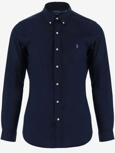 Polo Ralph Lauren Camicia Bd In Popeline Stretch Slim-fit Shirt In Blue