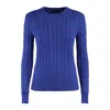 Ralph Lauren Royal Royal Rugby Blue Cotton Cable-knit Crew Neck Sweater In Blue