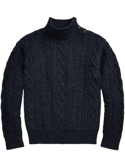 Rrl Cable-knit Mock-neck Jumper In Blue