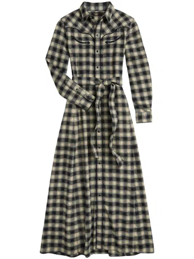 Rrl Check-pattern Belted Dress In Black