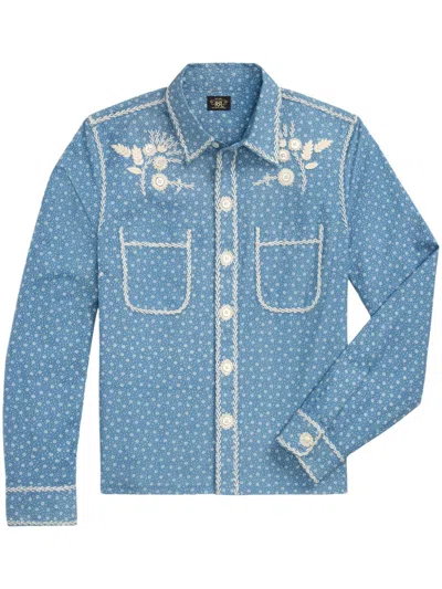 Rrl Embroidered Cotton Shirt In Blue