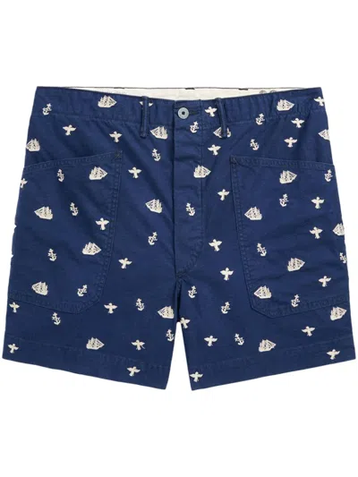 Rrl Embroidered Shorts In Blue