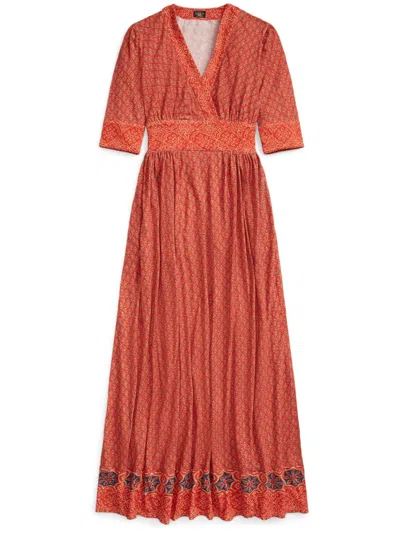 Ralph Lauren Rrl Graphic-print Maxi Dress In Orange