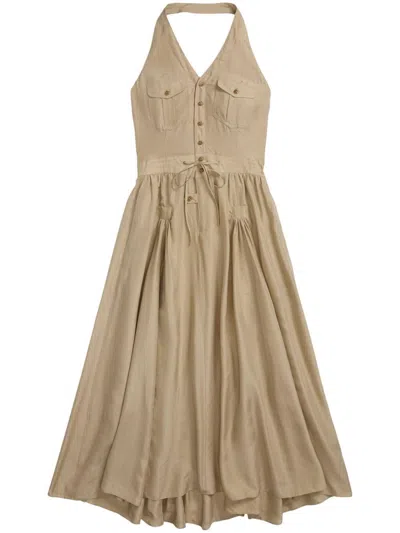 Rrl Halterneck Buttoned Dress In Neutrals