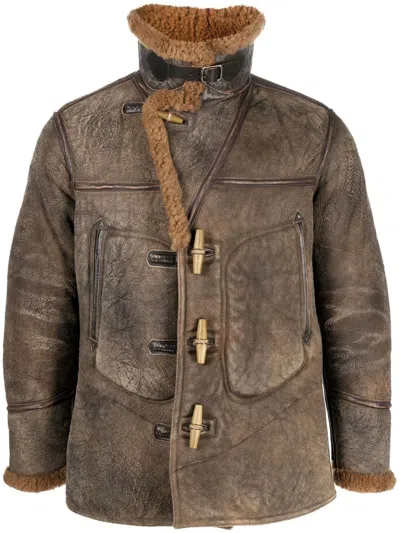Rrl Ideford Shearling-lined Leather Jacket In Brown