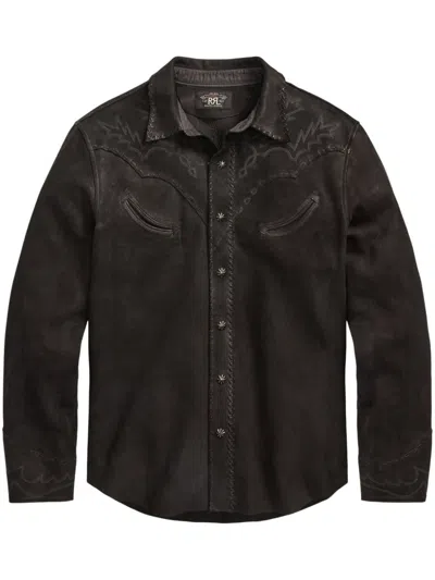 Rrl Long Sleeve Leather Shirt In Black