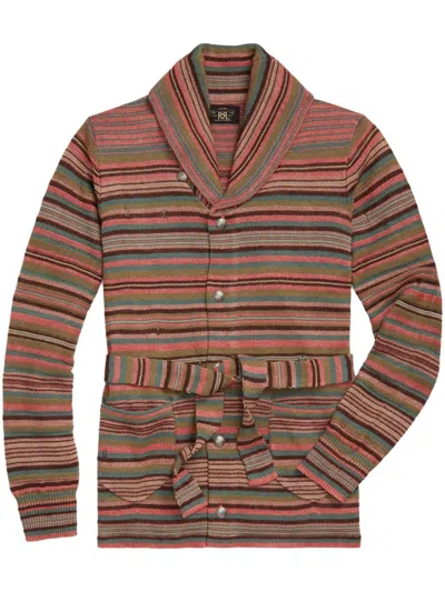 Rrl Lydia Striped Belted Cardigan In Pink