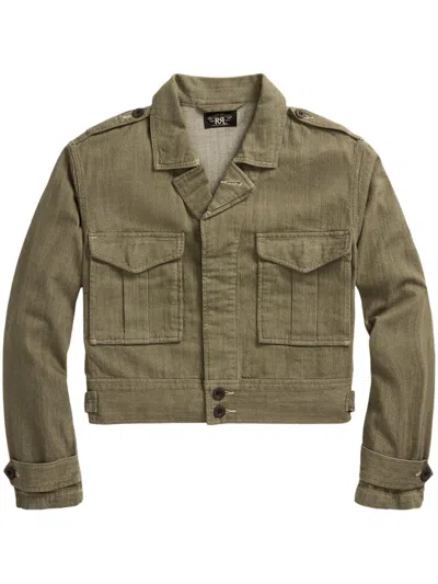 Rrl Notched-collar Denim Jacket In Green
