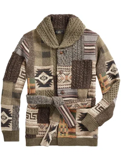 Rrl Patchwork Cardigan In Brown