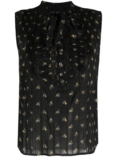 Rrl Patterned-jacquard Sleeveless Blouse In Black