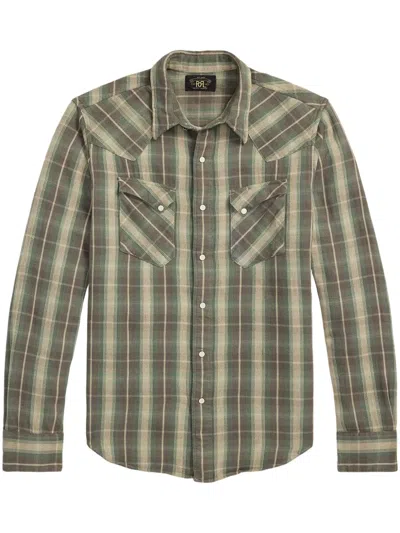 Rrl Plaid-check Cotton Shirt In Rl-737 Green/gray