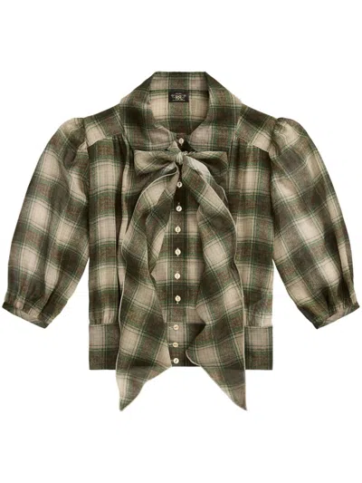 Rrl Plaid Check-pattern Silk Blouse In Green