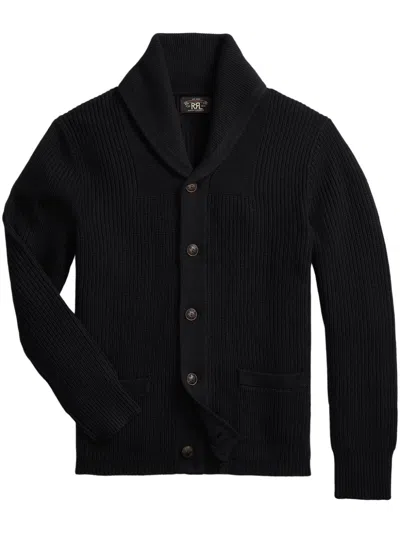 Rrl Cashmere Cardigan Shawl Collar Ribbed Texture Pockets In Black