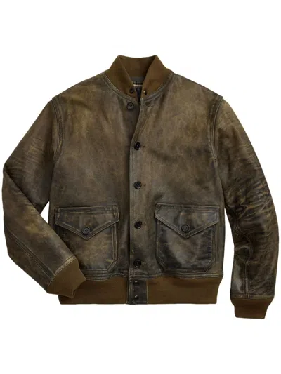 Rrl Stanton Distressed Leather Jacket In Brown