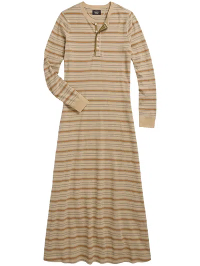Rrl Striped Henley Maxi Dress In Neutrals
