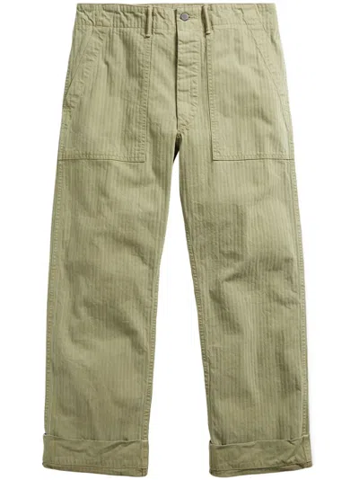 Rrl Striped Straight-leg Cotton Trousers In Green