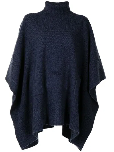 Pre-owned Ralph Lauren Rrl Women's  Wool Cashmere Roll Neck Poncho Sweater M/l $845 In Blue
