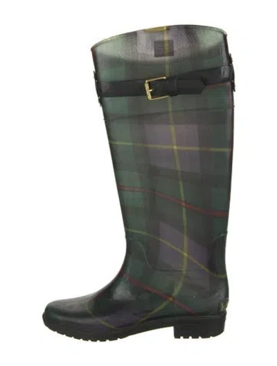 Pre-owned Ralph Lauren Rubber Plaid Print Rain Boots In Blue
