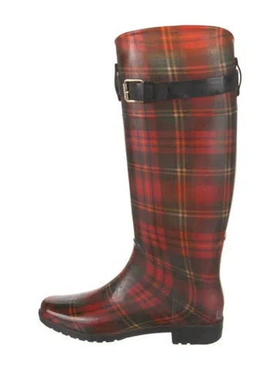 Pre-owned Ralph Lauren Rubber Plaid Print Rain Boots In Red