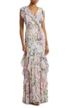 Ralph Lauren Ruffle Crinkle Maxi Sundress In Cream Multi