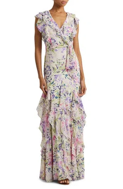 Ralph Lauren Ruffle Crinkle Maxi Sundress In Cream Multi