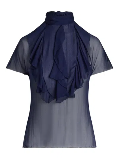 Ralph Lauren Ruffle-detail High-neck Top In Blue