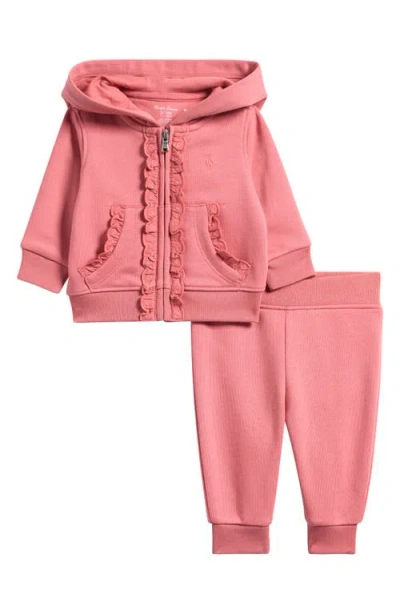 Ralph Lauren Babies'  Ruffle French Terry Zip Hoodie & Joggers Set In Pink