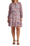 Ralph Lauren Ruffle Long Sleeve Crinkled Georgette Dress In Blue/orange Multi