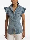 Ralph Lauren Ruffle-sleeve Denim Blouse In Blue