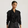 Ralph Lauren Ruffle-trim Georgette Tie-neck Blouse In Black