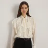 Ralph Lauren Ruffle-trim Georgette Tie-neck Blouse In White