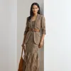 Ralph Lauren Ruffle-trim Paisley-beaded Tulle Gown In Brown
