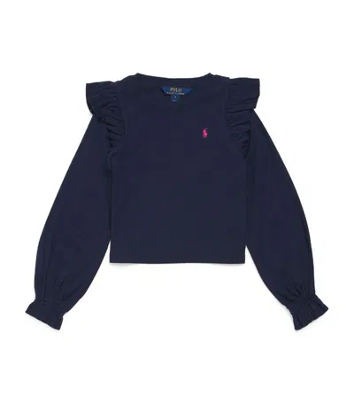 Ralph Lauren Polo  Kids Ruffle-trim Polo Pony T-shirt (2-7 Years) In Navy