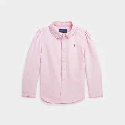 Ralph Lauren Kids' Ruffled Cotton Oxford Shirt In Burgundy