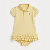 Ralph Lauren Ruffled Cotton Polo Dress & Bloomer In Yellow