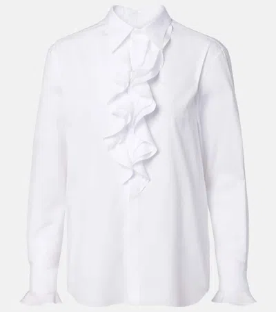 Ralph Lauren Ruffled Cotton Poplin Shirt In White