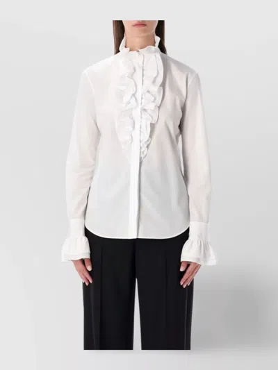 Ralph Lauren Dolley Cotton Broadcloth Shirt With Ruffles In White