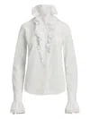 Ralph Lauren Dolley Cotton Broadcloth Shirt With Ruffles In White