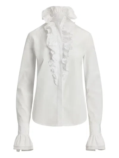 Ralph Lauren Ruffled-detail High-neck Shirt In White
