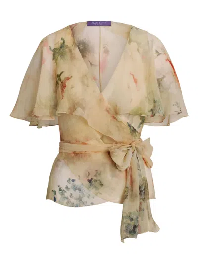 Ralph Lauren Ruffled Floral-pattern Silk Top In Multi